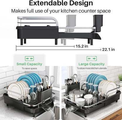 Expandable Dish Drying Rack for Kitchen Counter, 15.2-22.1 In, Black3