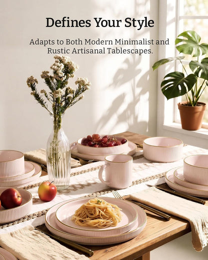 Plates and Bowls Set with Rim, Stoneware Dinnerware Sets for 42