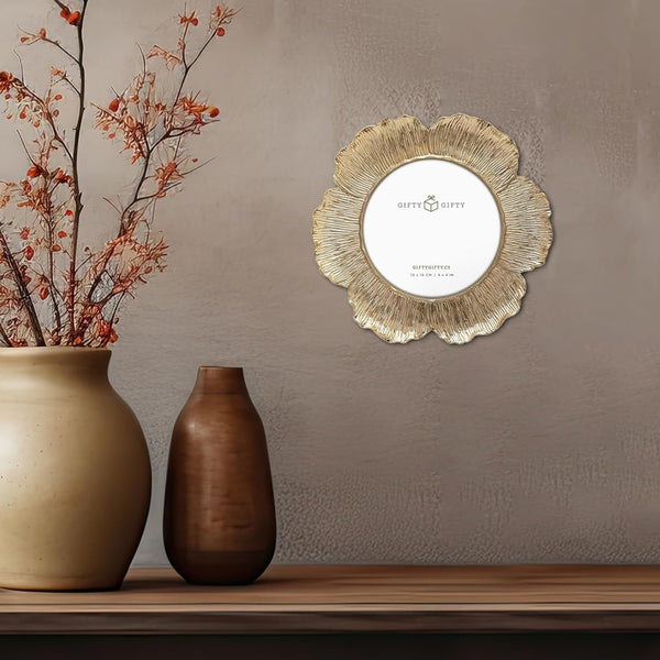 Circular Gold Floral Photo Frame / 4X4 in | for Tabletop Display | Perfect for Home Decor, Wedding, Graduation, or Milestone Photos5