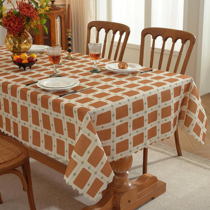 Rectangle Waterproof Tablecloth Linen Textured Table Cloth,Stain and Wrinkle Resistant Washable Fabric Table Cover for Dining, Party, Camping and Outdoor, 54 X 78 Inch, Brown Plaid1