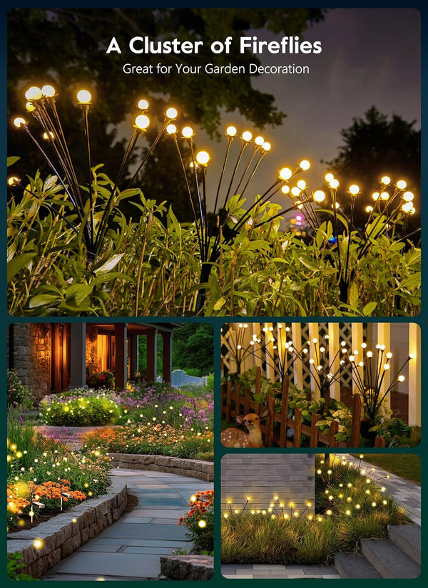 8 Pack Solar Garden Lights, 96 LED Firefly Lights, 2 Lighting Modes, Wind Sway IP65 Waterproof Outdoor Lights for Garden Yard Pathway Decor, Warm White3