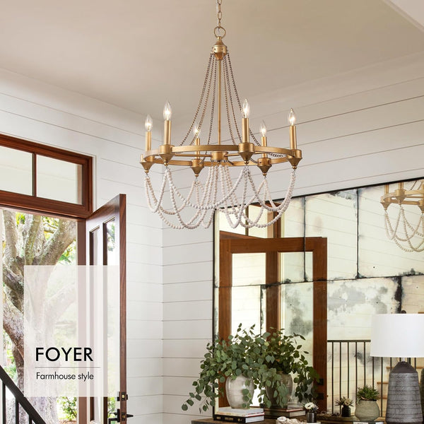 Boho Beaded Chandelier Farmhouse Rustic Candle Style Hanging Light8