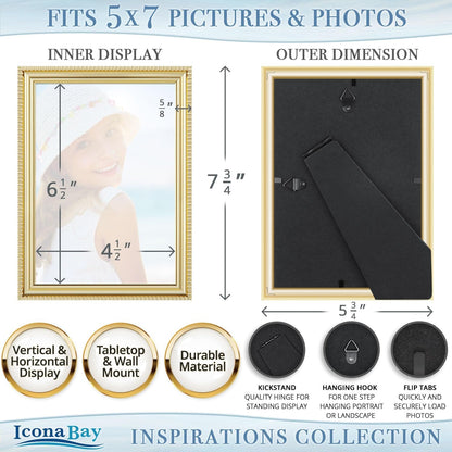 5X7 Picture Frames, Gold, 6 Pack, Contemporary, Inspirations2