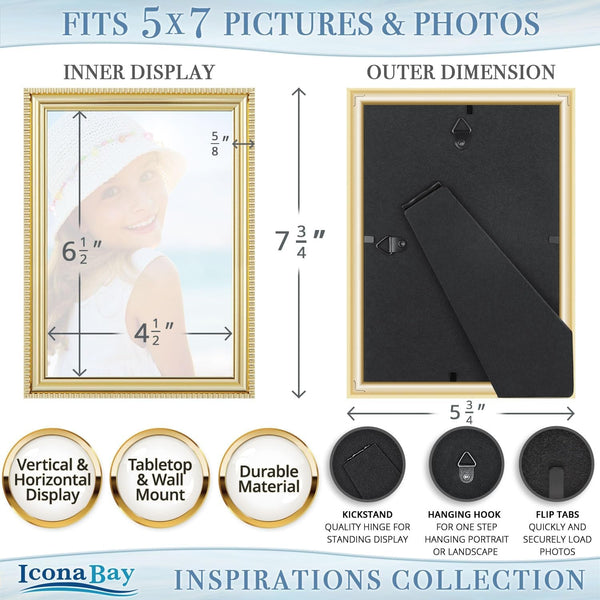 5X7 Picture Frames, Gold, 6 Pack, Contemporary, Inspirations2
