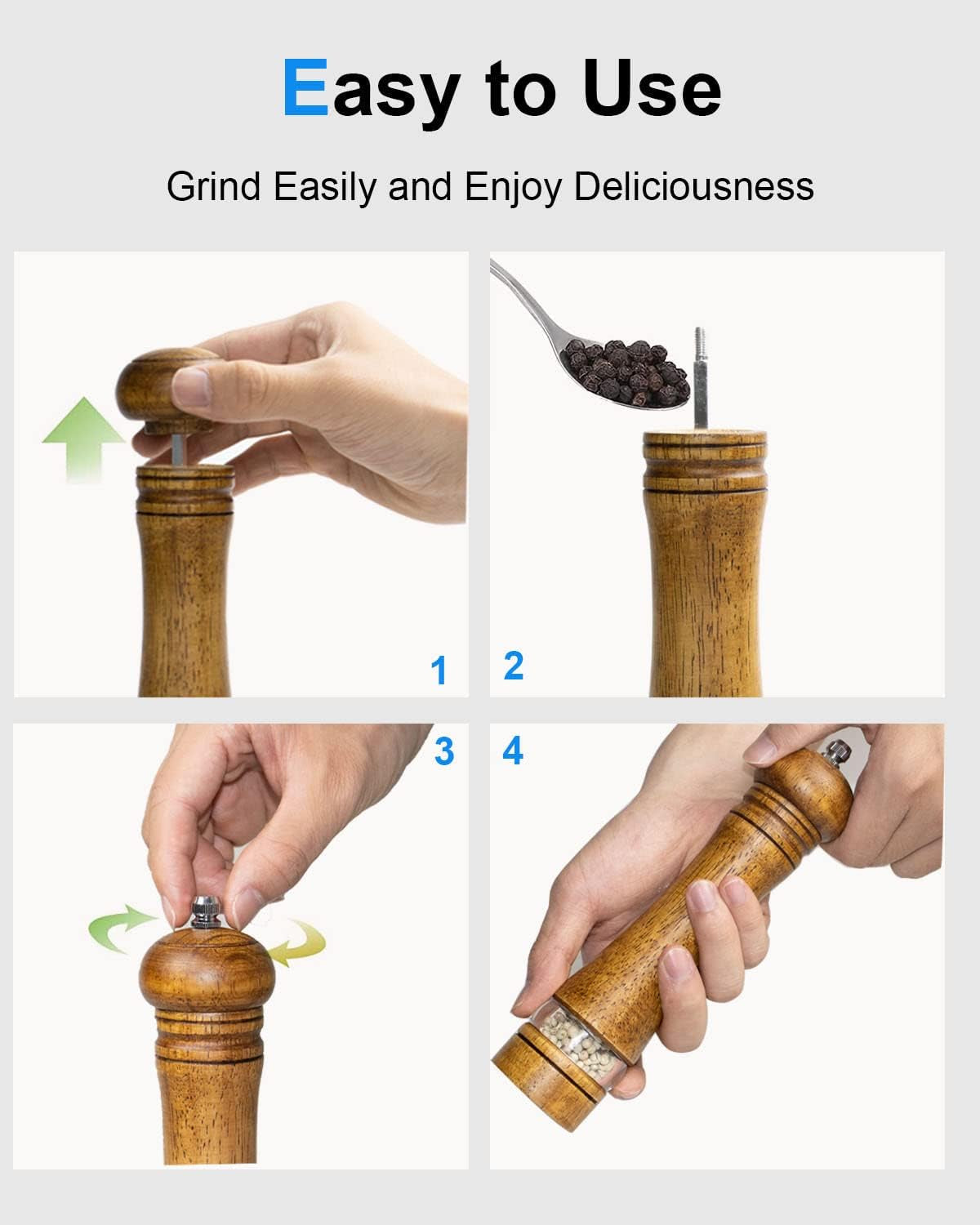pepper-grinder-salt-grinder-wooden-pepper-mill-grinder-w-adjustable-coarse-8-inch-tall-wood-refillable-manual-pepper-grinder-mill-peppermill-for-black-peppercorn-easy-clean-w-cleaning-brush