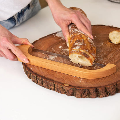 Wooden Bread Bow Knife Cherry 16" - Bagel & Sourdough Slicer Cutter3
