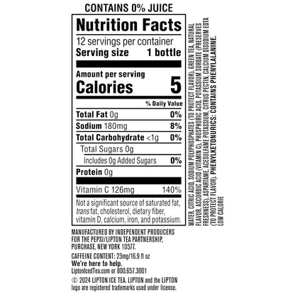 Lipton Zero Sugar Iced Tea, Green Tea Citrus, 16.9 Fl Oz Bottles, (12 Pack), 100% DV Vitamin C2