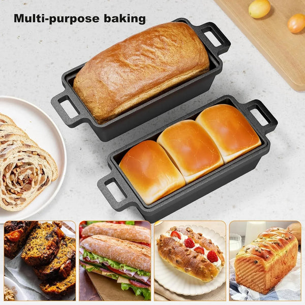 9×5 Inch Cast Iron Loaf Pan with Lid, 2 Pack Bread Pans for Baking | Premium Cast Iron Loaf Pan & Bread Pan Set Evenly Distributes Heat for Crisp Bread Crusts. Multi-Cooker Compatible7