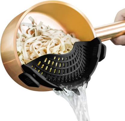 Clip on Strainer Silicone for All Pots, Standard 8.86 X 3.55In, Black | Food-Grade Bpa-Free, Fits Pots Pans Bowls, Dishwasher Safe, for Pasta Noodles Vegetable Fruits, Space-Saving Kitchen Gadget1