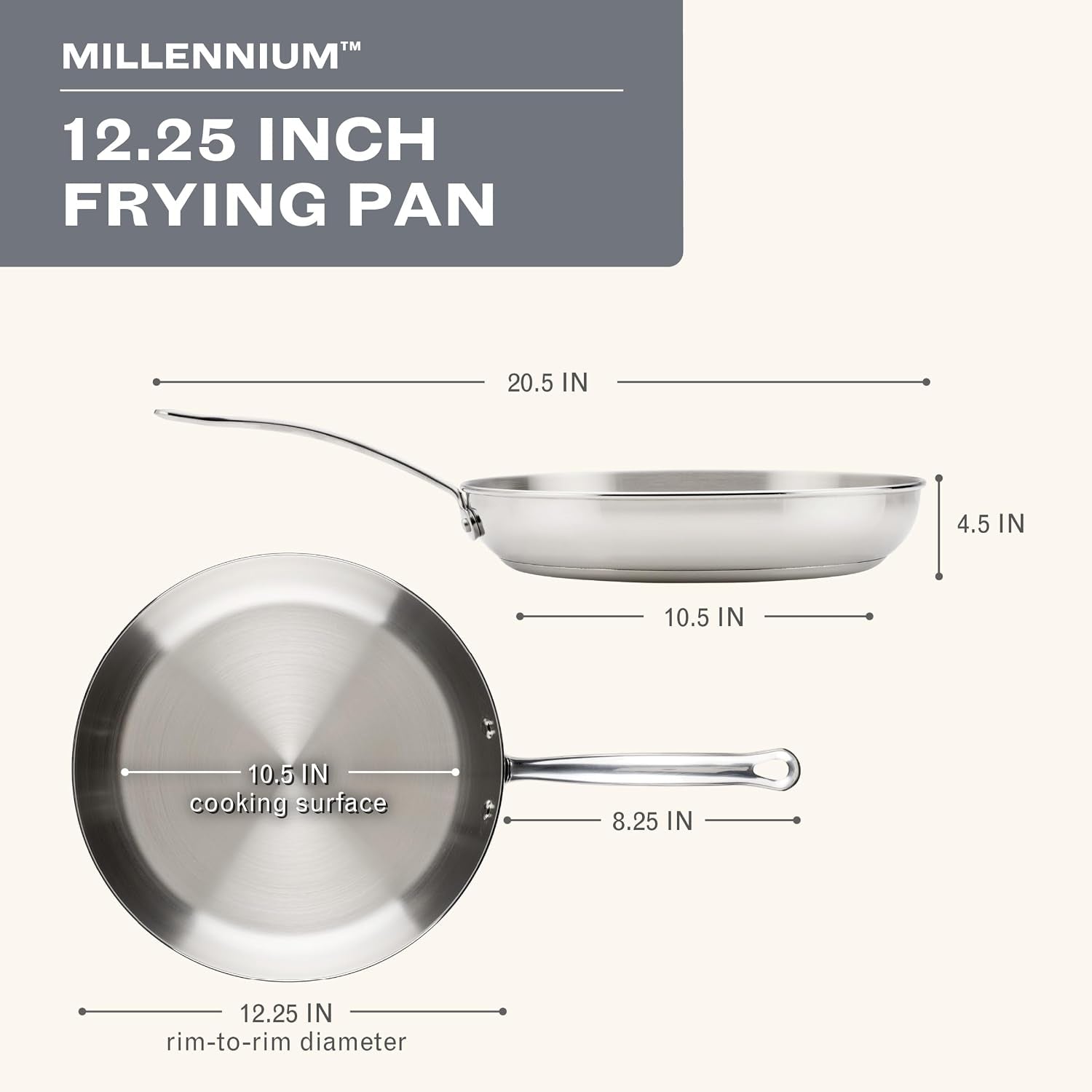 millennium-stainless-steel-frying-pan-skillet-induction-ready-compatible-with-all-cooktops-metal-utensil-safe-12-25-inch-open-fry-pan-dishwasher-safe-stainless-steel