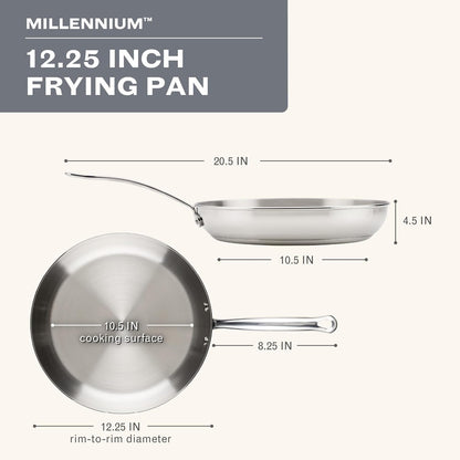 Millennium Stainless Steel Frying Pan/Skillet, Induction Ready, Compatible with All Cooktops, Metal Utensil Safe, 12.25 Inch Open Fry Pan, Dishwasher Safe - Stainless Steel3