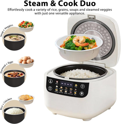 Portable Digital Rice Cooker, 6-Cup (Uncooked)/12-Cup (Cooked) Small Rice Maker with Steaming Basket, Mini Rice Cooker with 2L Removable Nonstick Inner Pot, 10 Menu Options, Auto Keep Warm, 24 Hour Delay Timer, White5
