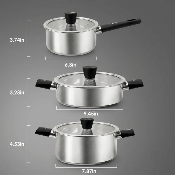 Stainless Steel Pots and Pans Set, 6-Piece Non Toxic Cookware Set with Glass Lids, Saucepan, Stockpot & Sauté Pan, Induction Compatible, Dishwasher Safe, Even Heating Kitchen Cooking Set7