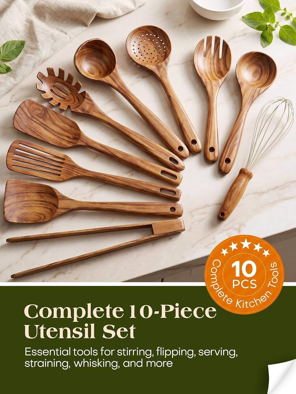 10pcs-wooden-kitchen-utensils-teak-wood-utensil-set-for-kitchen-heat-resistant-wooden-spoons-for-cooking-nonstick-wood-spatula-soup-ladle-tong-egg-whisk
