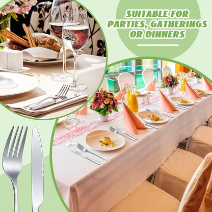100 Pcs Stainless Steel Forks and Knives, Silver 8.4" 7.1" | Classic Dinner Flatware, Dishwasher Safe for Kitchen Restaurant, Butter Knife Silverware, Durable Tableware Set6