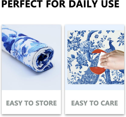 Blue and White Porcelain Peacock Table Placemats Set of 4 Place Mats Linen Wipeable Placemats Waterproof Rectangle Table Mat for Kitchen Dining Dinner 18 X 12 Inch4