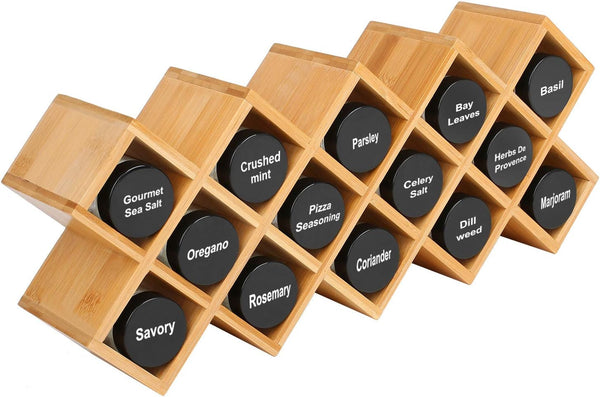 Criss-Cross 18-Jar Bamboo Countertop Spice Rack Organizer, Kitchen Cabinet Cupboard Wall Mount Door Spice Storage, Fit for round and Square Spice Bottles, Free Standing for Counter, Cabinet or Drawers5