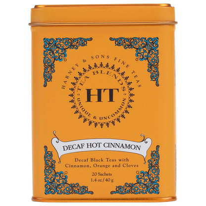 Harney and Sons Decaf Hot Cinnamon , Decaf Flavored Black 20 Sachets per Tin 1.4Oz | Decaffeinated Black Tea, Cinnamon, Orange Peel & Cloves, Naturally Sweet1