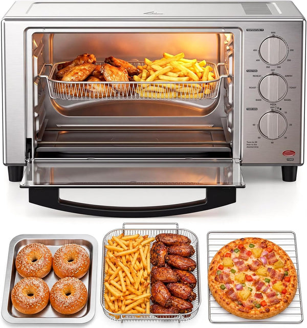 23 QT Air Fryer Toaster Oven, 7-In-1 Convection Oven Countertop | Airfry, Toast, Pizza, Bagel, Bake, Roast, Fits 12" Pizza, Stainless Steel, Easy to Clean1