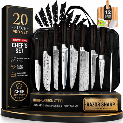 Japanese Kitchen Knife Set with Bag, 20-Piece Professional Chef Knife Set, High Carbon Stainless Steel Knives, Travel Case and Cutting Board, Complete Cooking Set1