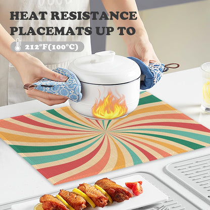Placemats Set of 6,Retro 70S Groovy Linen Table Mats Rainbow Swirl Heat Resistant Place Mats Washable Dining Table Mats for Indoor Outdoor Kitchen Decor Easy Clean 12 X 18 Inch4