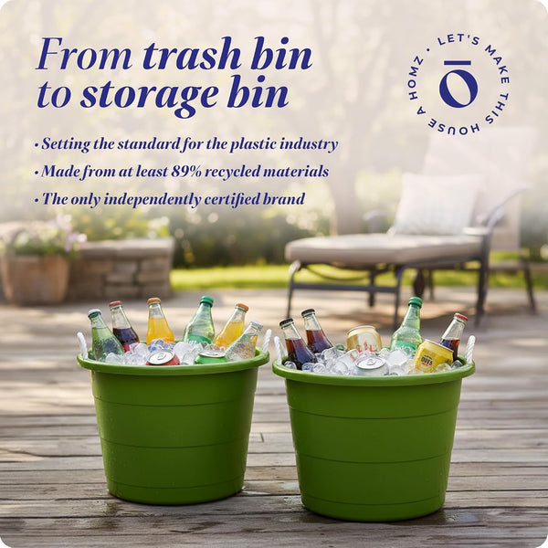 Utility Tub, Storage Bucket with Rope Handles, 17 Gal, Green, 2 Pack9