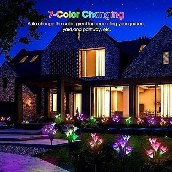 Solar Lights Outdoor - Lily Flower Solar Garden Lights, 4 Pack Lights Outdoor Waterproof Multicolor Changing LED Flower with Bigger Lily for Patio Yard Pathway Balcony Outdoor Décor5