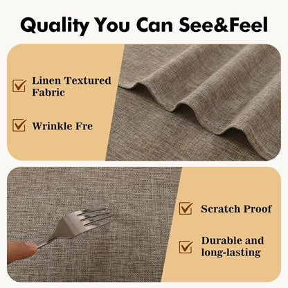round Table Cloth Faux Linen Farmhouse Tablecloth Wrinkle and Stain Resistant Decorative Fabric Table Cover for Kitchen, Dining Room, Parties and Camping, Khaki, 90 Inch Round3