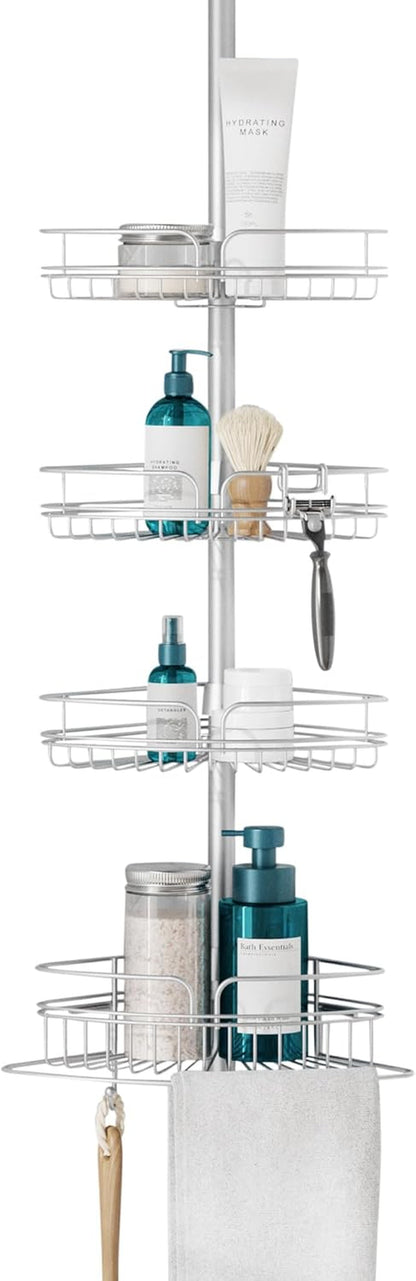 Tension Pole Shower Caddy Corner Organizer, Adjustable Standing Shower Caddy with 4 Baskets and Built in Towel Bar, Rust Resistant Bathroom Tension Rod Organizer, 60 to 97 Inch, Chrome1