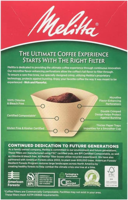 Melitta #4 Unbleached Coffee Filters, Premium, Natural Brown, Flavor Enhancing Coffee Filters for 8-12 Cup Coffee Makers, Kosher Certified, Compostable, 100 Count (Pack of 3)12
