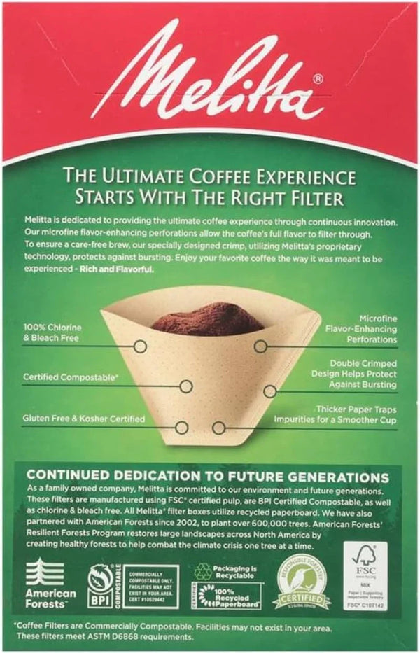 Melitta #4 Unbleached Coffee Filters, Premium, Natural Brown, Flavor Enhancing Coffee Filters for 8-12 Cup Coffee Makers, Kosher Certified, Compostable, 100 Count (Pack of 3)12