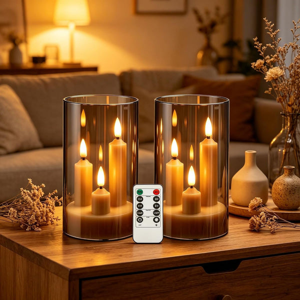 2 Pack 3D Wick Flameless Taper Candles, Gray Transparent Acrylic Cover LED Flickering Candle Lights, Remote Control Battery Operated Electric Candles for Home Wedding Christmas Party Table Decor.7
