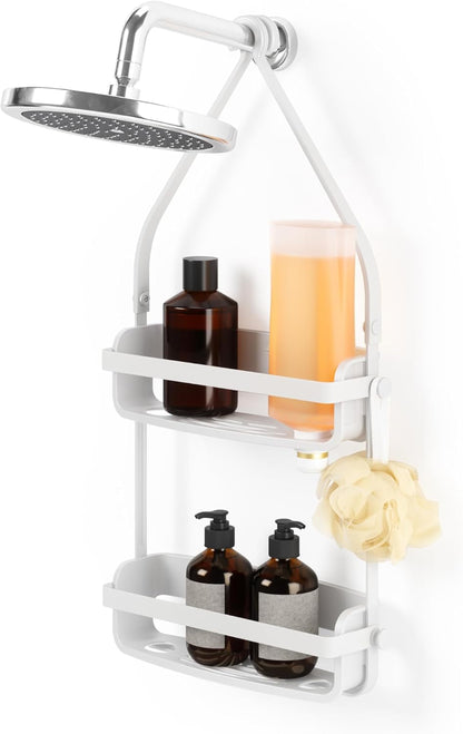 Flex Shower Caddy, Hanging 2 Shelves Bathroom Organizer, White1