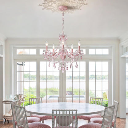Modern Crystal Pink Chandelier, Not Acrylic Crystal,Pink Crystals Hanging Pendant Light for Girls Room,Ceiling Medallions, Farmhouse Glass Chandelier for Wedding, Kitchen, Dining,Foyer,Island4