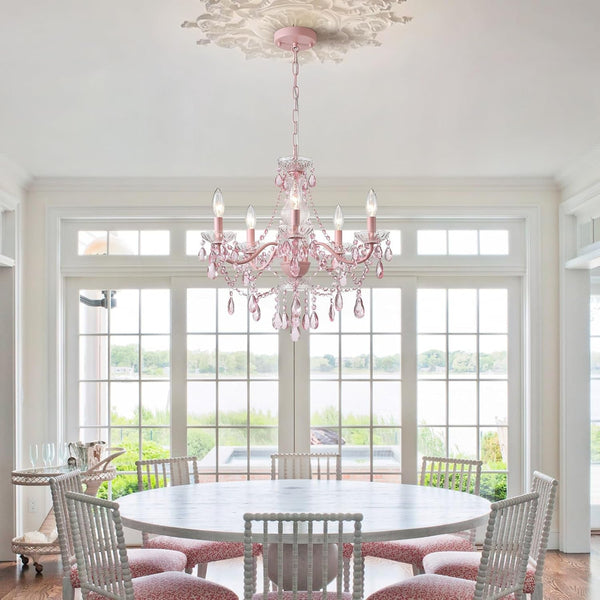 Modern Crystal Pink Chandelier, Not Acrylic Crystal,Pink Crystals Hanging Pendant Light for Girls Room,Ceiling Medallions, Farmhouse Glass Chandelier for Wedding, Kitchen, Dining,Foyer,Island4