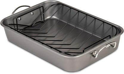 Roasting Pan Nonstick 11X15 - Heavy Duty Metal Bakeware Dish with Rack - Large Oven Roaster Tray for Baking Turkey, Chicken, and Veggies1