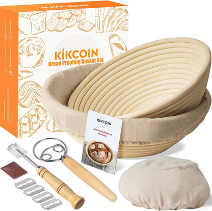 9" & 10" Banneton Bread Proofing Basket Set, round Banneton Basket for Sourdough Baking, Baking Supplies with Linen Liner, Bread Lame & Dough Whisk, Sourdough Proofing Tools1