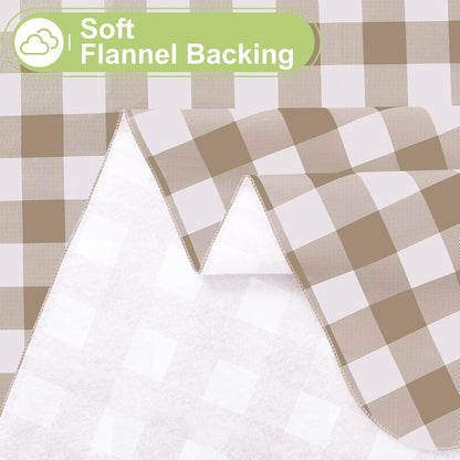 Picnic Table Cloth, Vinyl Tablecloths with Flannel Backing, 60"X84" | Waterproof Rectangle Table Cloth, Wipeable Buffalo Plaid Table Cover for Indoor and Outdoor (Khaki & White)4