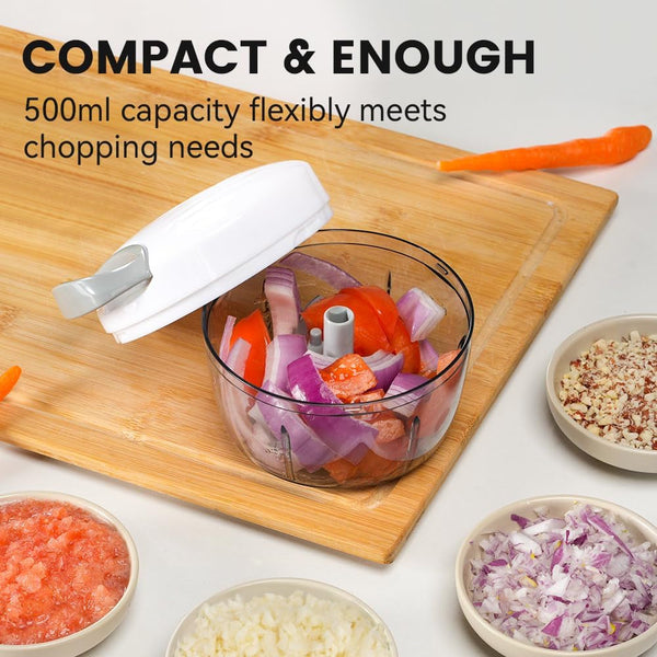 Manual Food Processor & Vegetable Chopper Green - 2.3 Cup Mini Hand-Pull Cord Kitchen Chopper for Onion, Garlic, Vegetables with 3 Stainless Steel Blades2