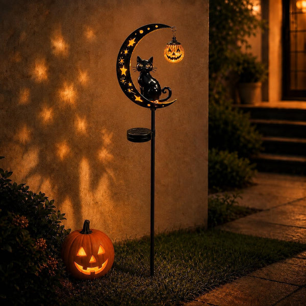 Solar Halloween Black Cat Pumpkin Moon Garden Stake Light5