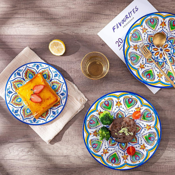 Melamine Dinnerware Set, 12 Pcs Dinner Plates Bowls Sets for Indoor and Outdoor Use, Durable Unbreakable Dishes Sets, Dishwasher Safe, BPA Free, Service for 47