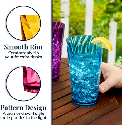 Optix Plastic Reusable Drinking Glasses (Set of 8) 20Oz Water Cups in Jewel Tone Colors | Bpa-Free Tumblers, Made in USA | Top-Rack Dishwasher Safe4