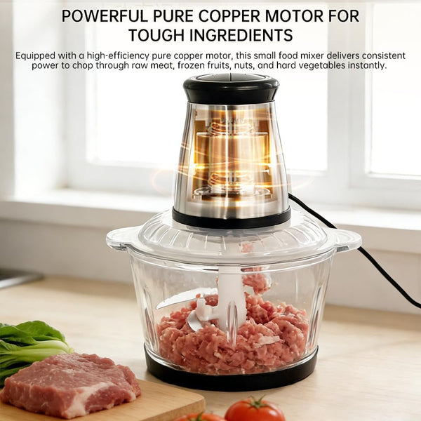 Electric Food Processor and Vegetable Chopper, 2L Glass Bowl Small Food Mixer for Meat, Vegetables, Nuts, with 2-Speed & Pulse Control for Easy Clean, Compact Kitchen Gadget4