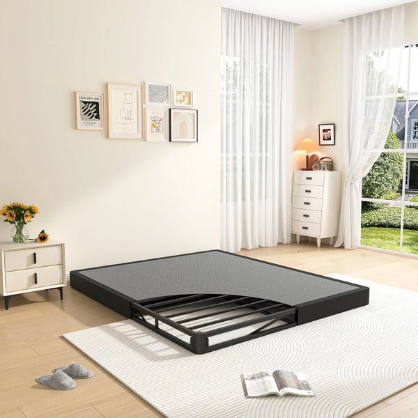5 Inch King Box Spring Low Profile Metal Bed Base with Boxspring Cover | 3500 Lbs Black Heavy Duty Support, round Corner Design, Metal Mattress Foundation, No Squeaky, Easy Assembly, Noise Free1