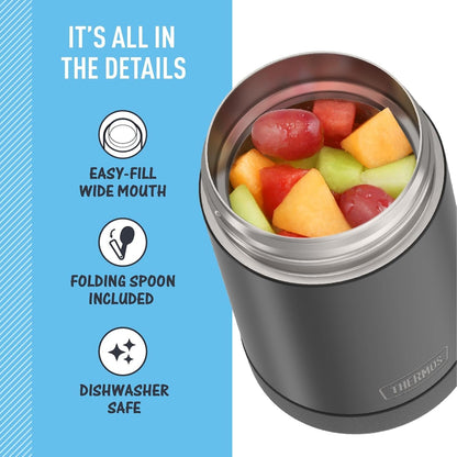 FUNTAINER Food Jar with Spoon, 16Oz, Matte Charcoal4