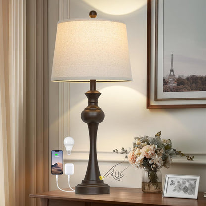 Brown Table Lamp for Living Room, 29" Bedside Lamp with USB C+A | 3 Way Dimmable, Touch Nightstand Lamp for Beroom, Living Room, End Table ,LED Bulb Included1