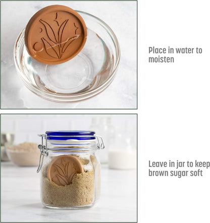 Brown Sugar Saver and Softener Disc with Elegant Leaf Design, Multiple Uses for Food Storage Containers, Reusable and Food Safe, Terracotta, 2 Pack2
