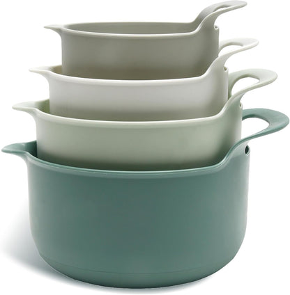 Nesting Plastic Mixing Bowl Set with Pour Spouts and Handles, Sage, 4 Piece Non-Slip1