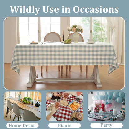 Blue Checkered Tablecloth Rectangle Tables Buffalo Plaid Gingham Table Cloth Cotton Linen Rustic Tablecloths Washable Wrinkle Free for Party Picnic Kitchen, 60"X75" 4-6 Seats6