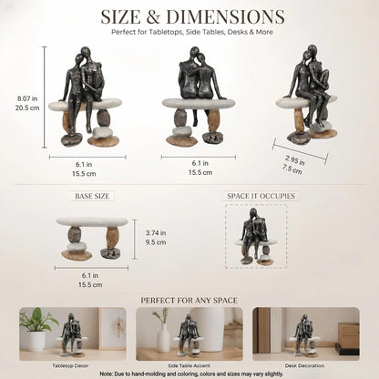 Romantic Couple Figurines Sculpture – Abstract Couple Sculpture on Stone Bench, Modern Home Decor Statue, Unique for Couple3